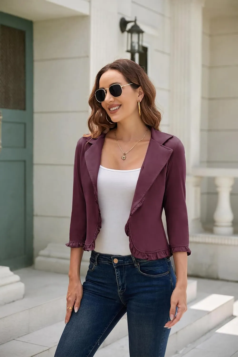 GRACE KARIN Women Business Casual Cropped Blazer Jacket Open Front Cotton Cardigan
