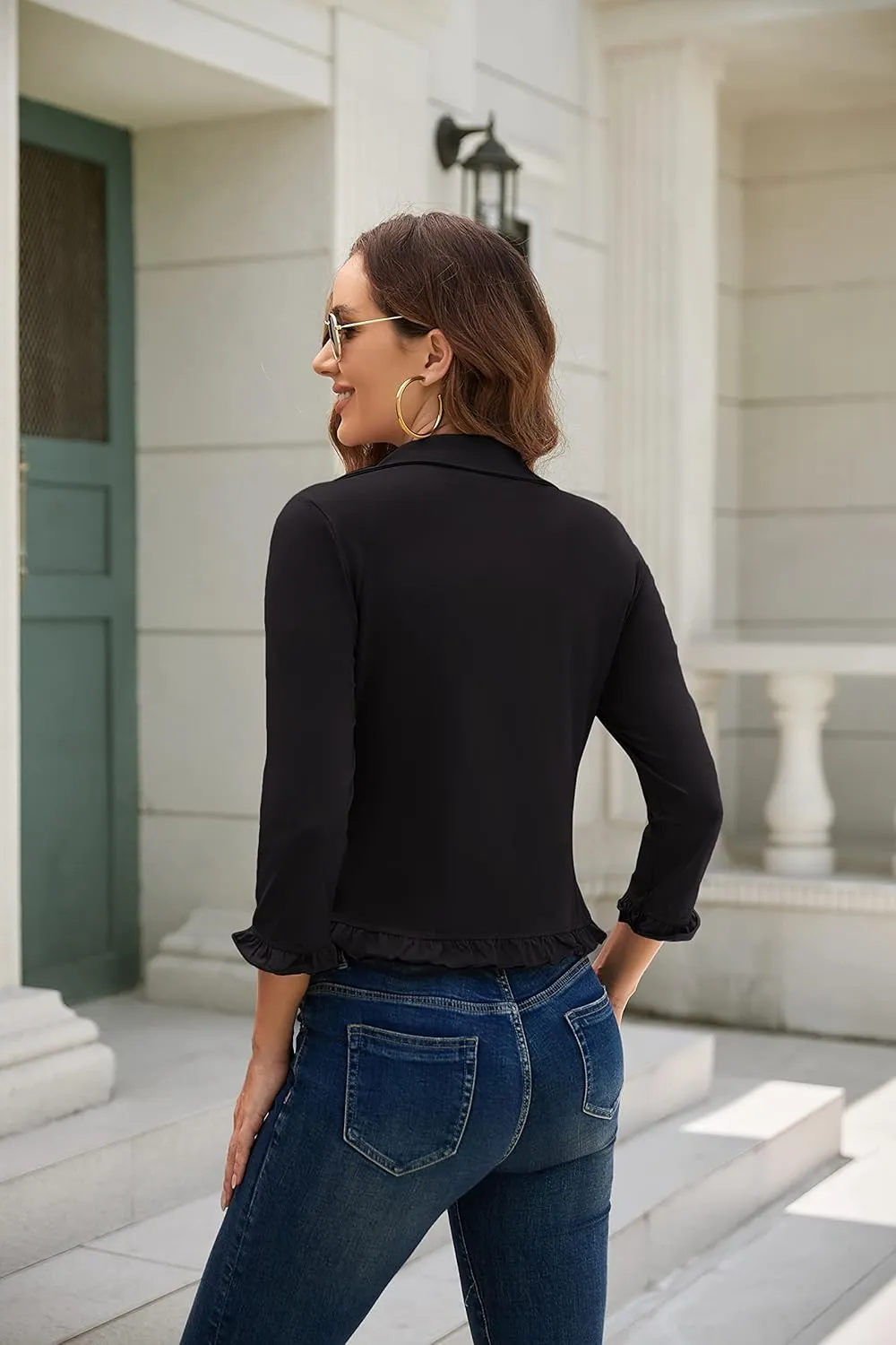 GRACE KARIN Women Business Casual Cropped Blazer Jacket Open Front Cotton Cardigan