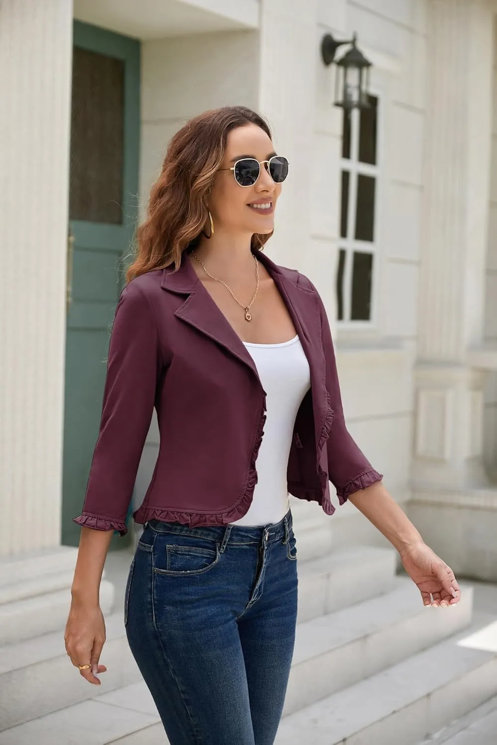 GRACE KARIN Women Business Casual Cropped Blazer Jacket Open Front Cotton Cardigan