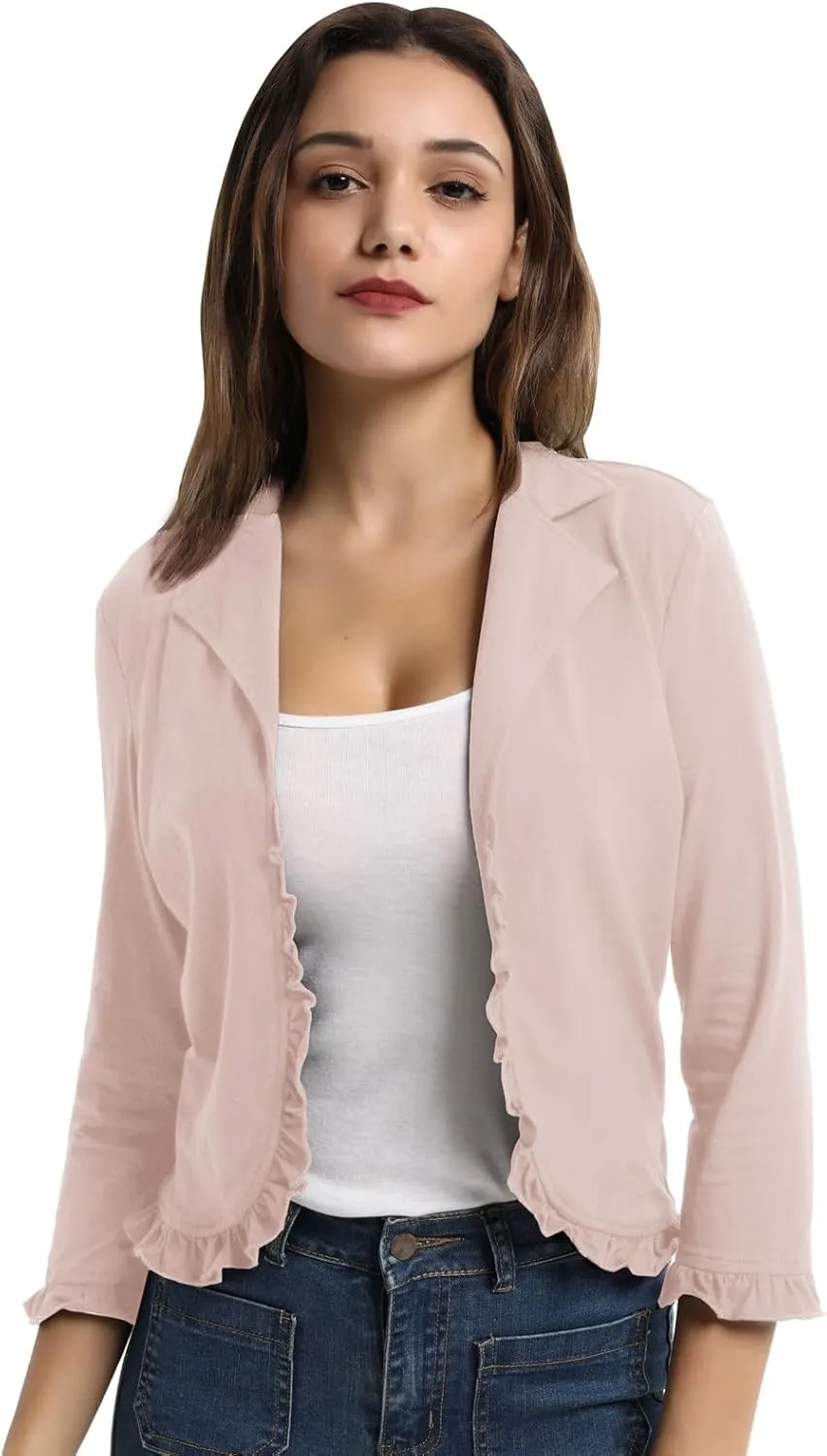 GRACE KARIN Women Business Casual Cropped Blazer Jacket Open Front Cotton Cardigan