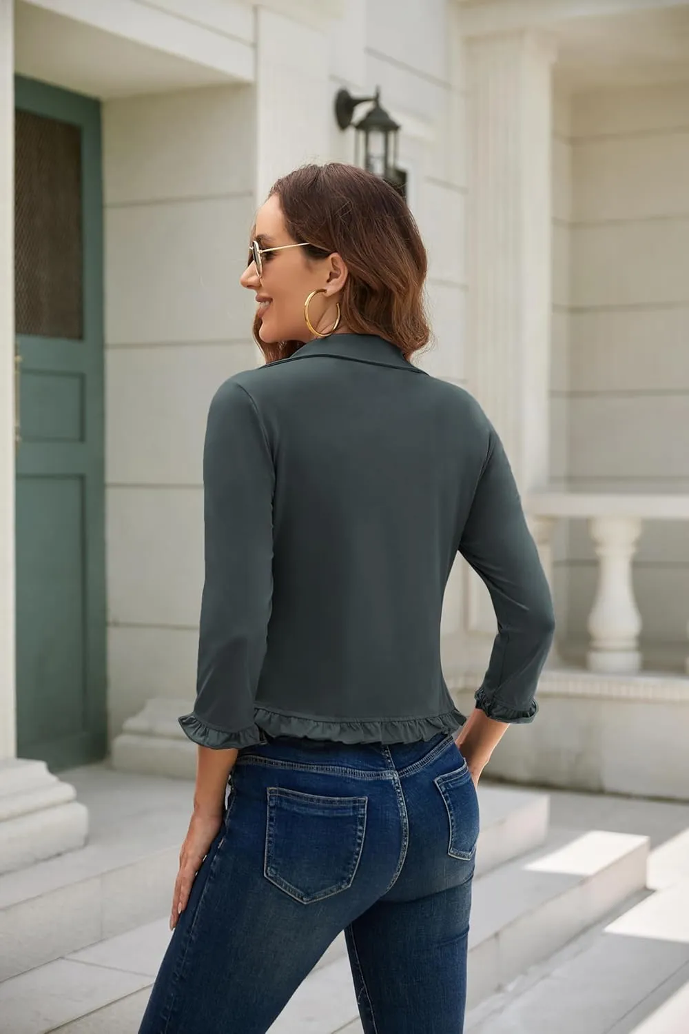 GRACE KARIN Women Business Casual Cropped Blazer Jacket Open Front Cotton Cardigan