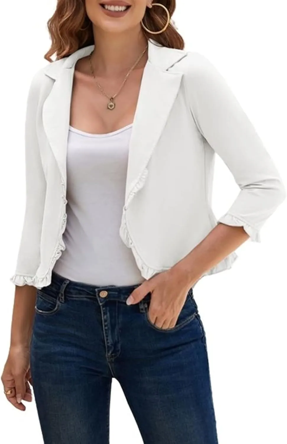 GRACE KARIN Women Business Casual Cropped Blazer Jacket Open Front Cotton Cardigan