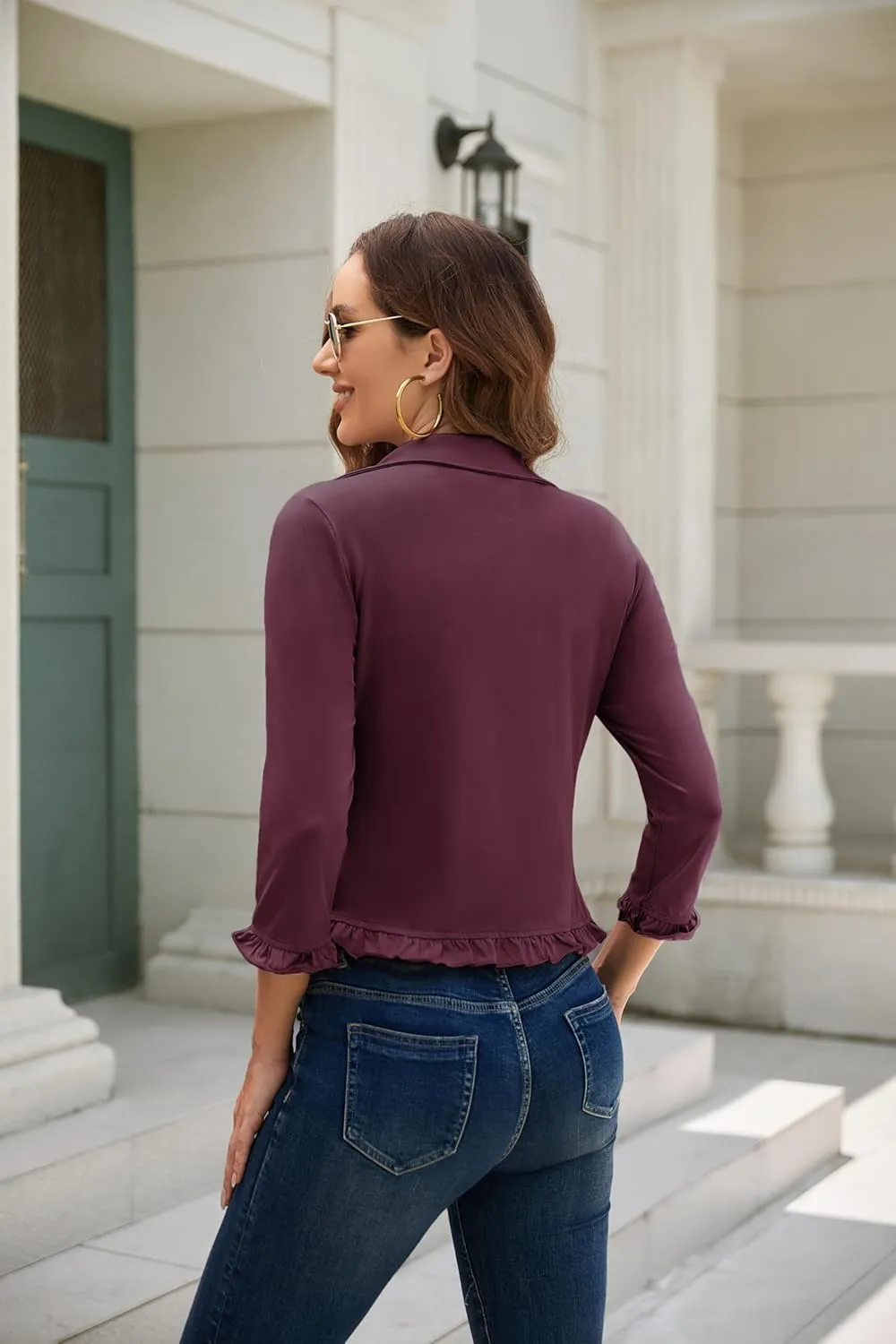 GRACE KARIN Women Business Casual Cropped Blazer Jacket Open Front Cotton Cardigan