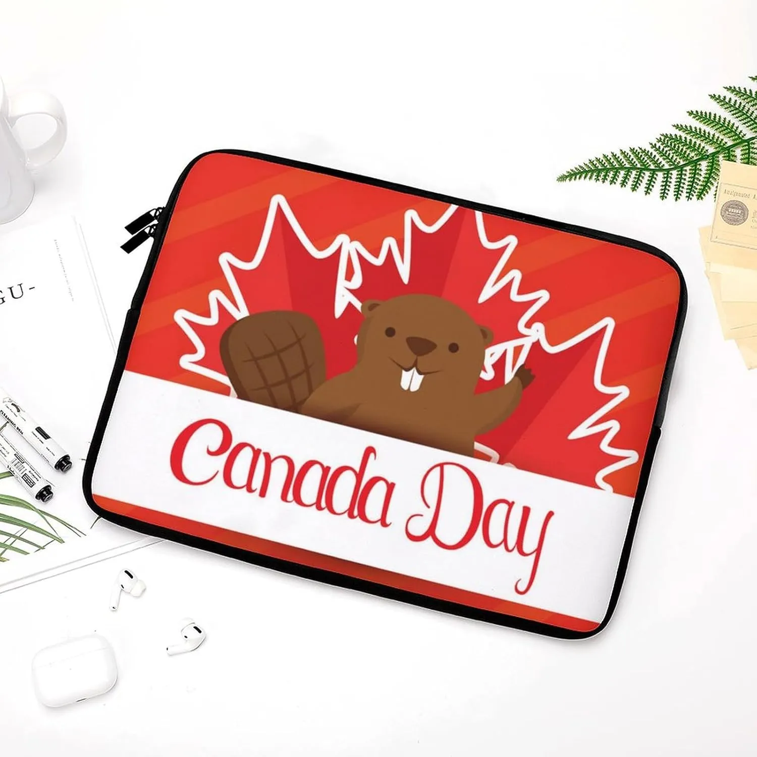 Groundhog And Canada Leaf Flag Personalized Laptop Bag Business Casual Laptop Case Slim Computer Bag Briefcase