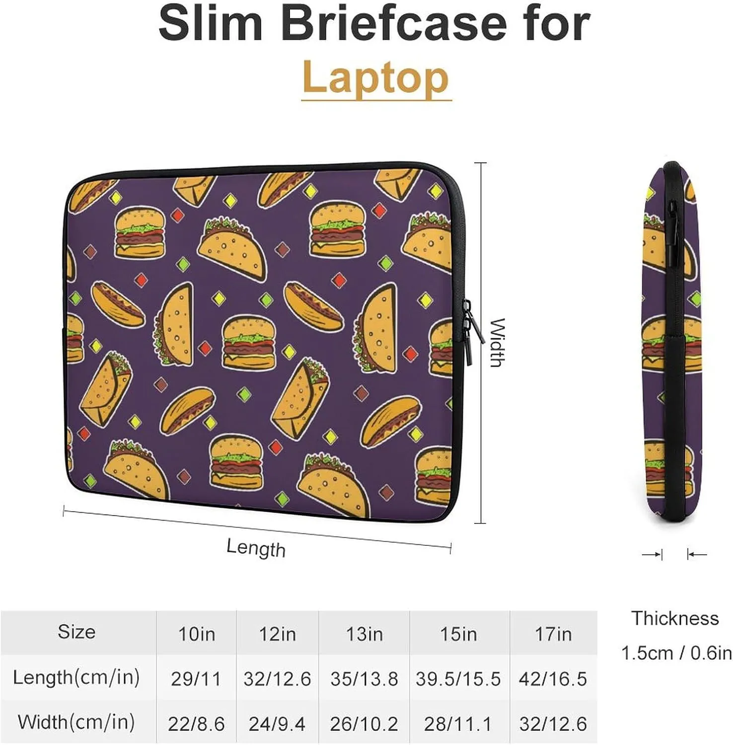 Hamburger And Tacos Personalized Laptop Bag Business Casual Laptop Case Slim Computer Bag Briefcase