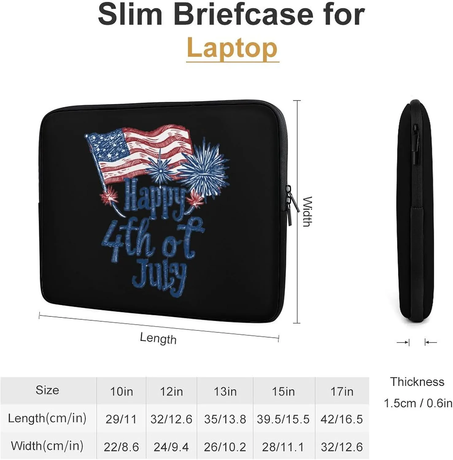 Happy 4th of July Personalized Laptop Bag Business Casual Laptop Cases Slim Computer Bag Briefcase