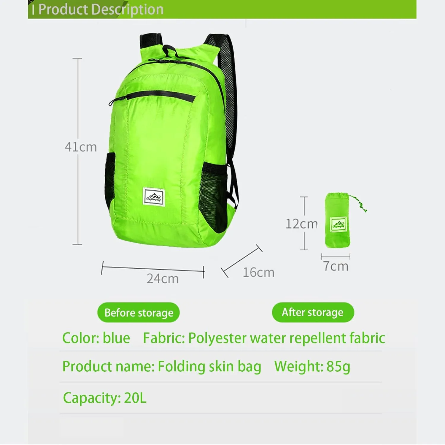 Hiking Backpack,Ultra-Light 20L Waterproof Folding Sports Lightweight Waterproof Backpack Suitable for Outdoor Camping Picnic (green)