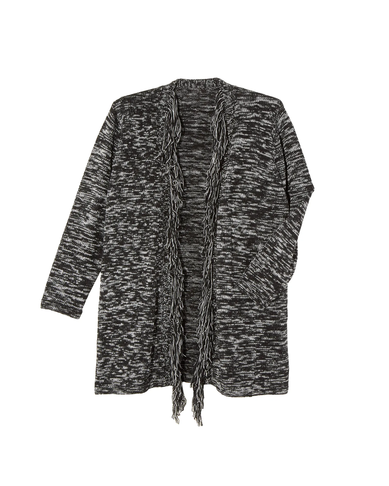 Holly Long Sleeve Fringe Cardigan | Black / White