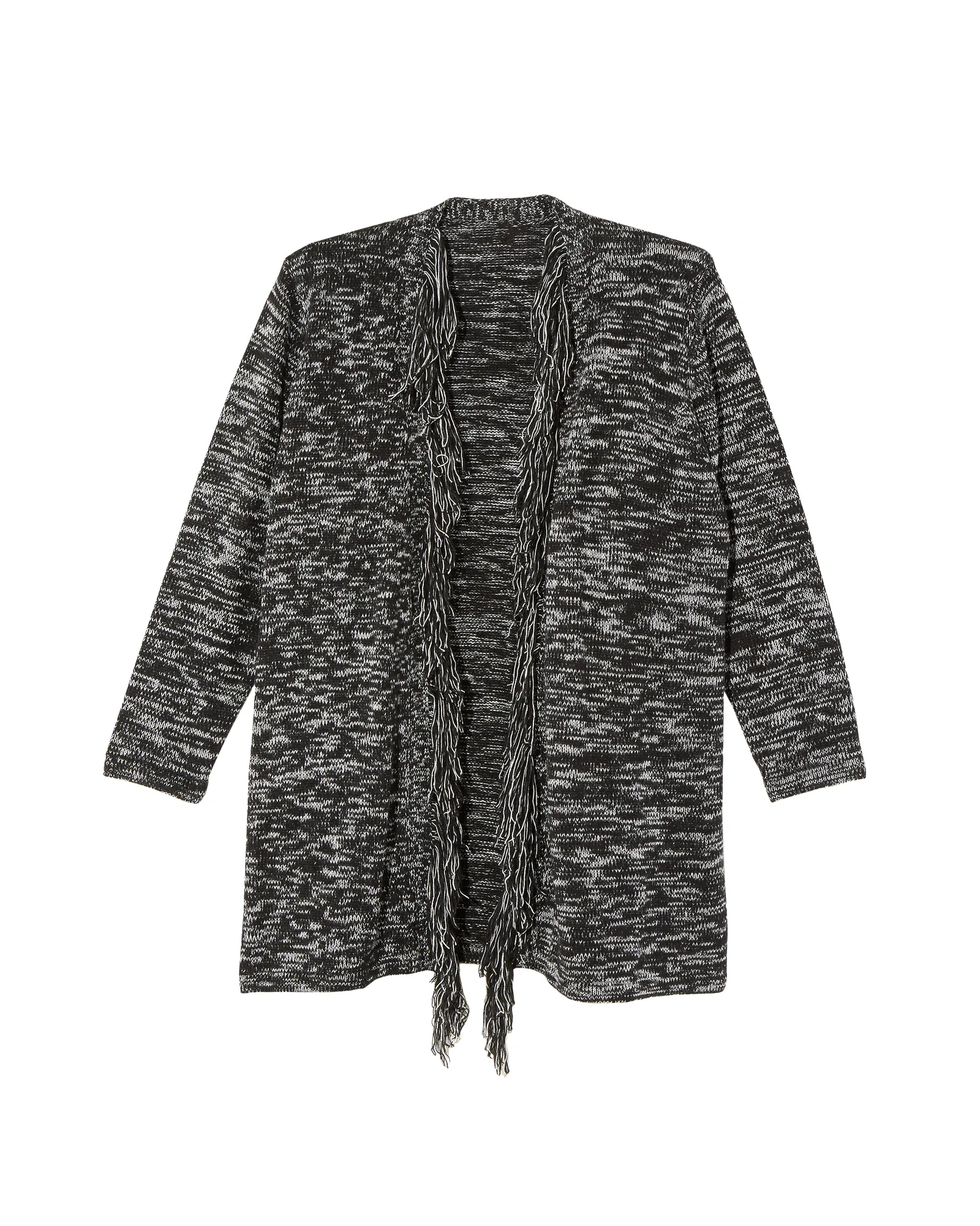 Holly Long Sleeve Fringe Cardigan | Black / White