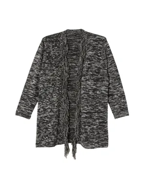 Holly Long Sleeve Fringe Cardigan | Black / White
