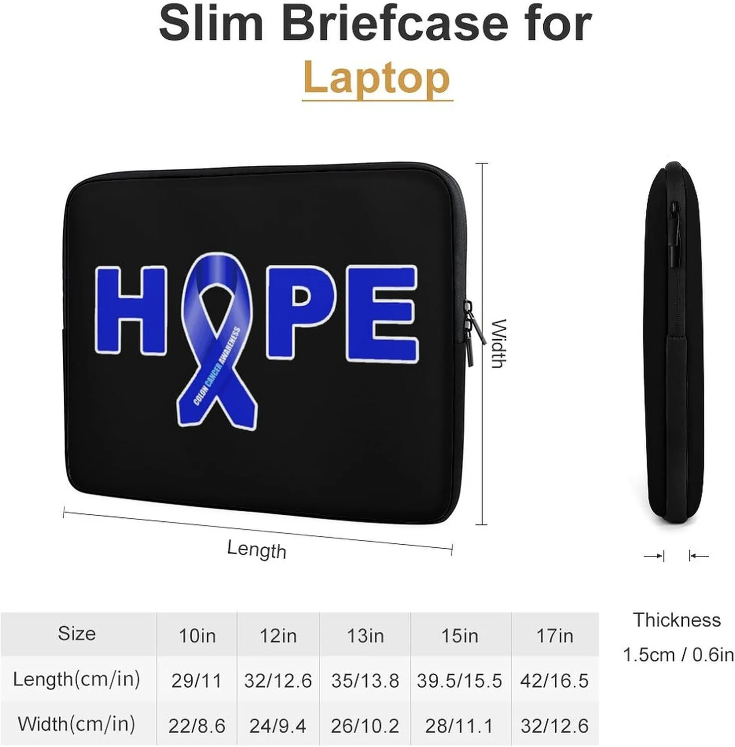 Hope Colon Cancer Ribbon Personalized Laptop Bag Business Casual Laptop Case Slim Computer Bag Briefcase
