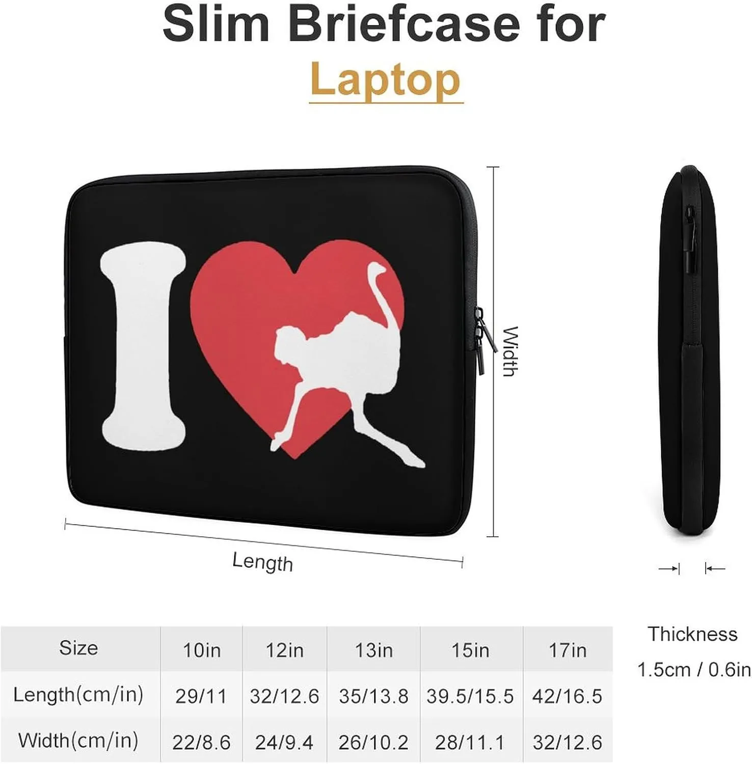 I Heart Love Ostrich Personalized Laptop Bag Business Casual Laptop Case Slim Computer Bag Briefcase