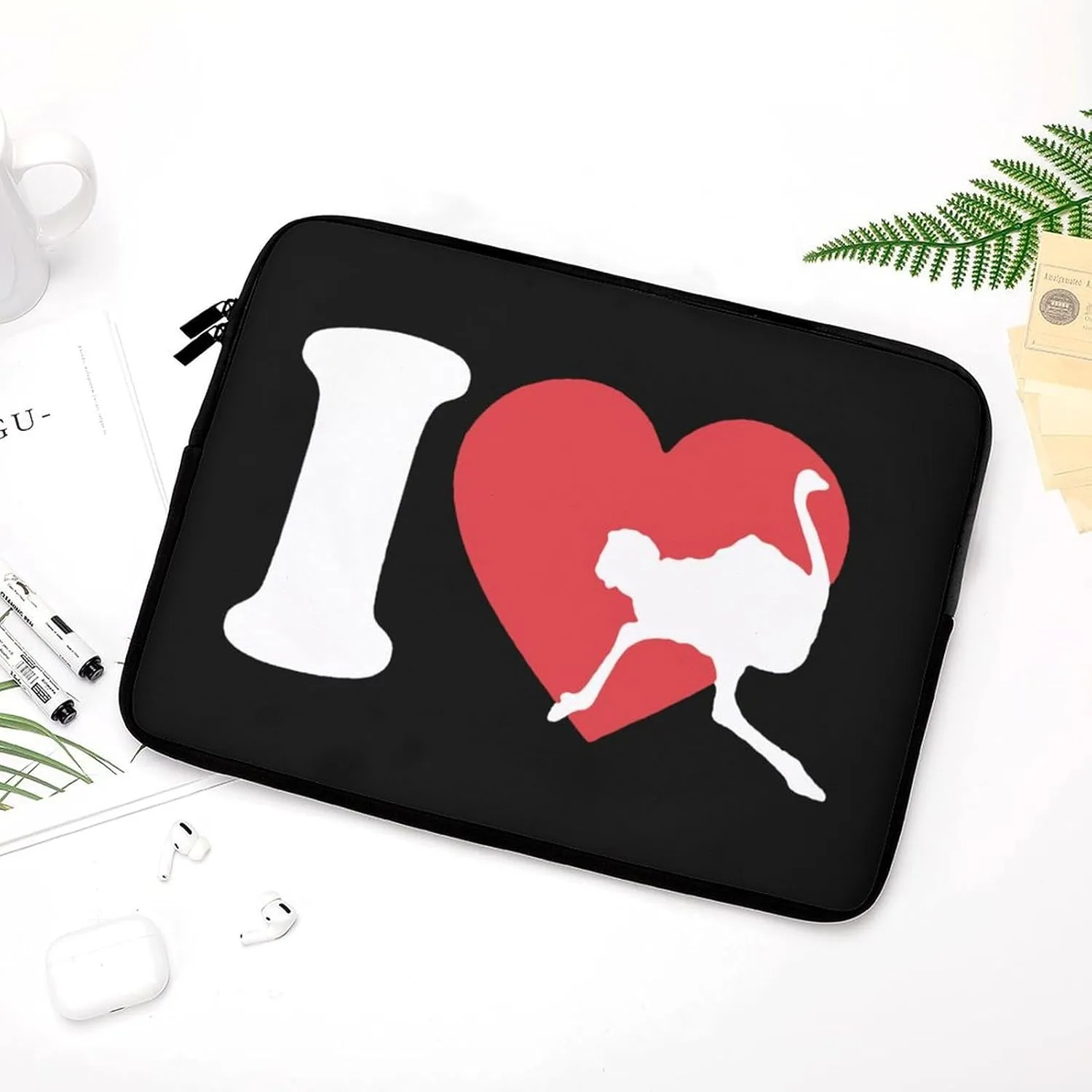 I Heart Love Ostrich Personalized Laptop Bag Business Casual Laptop Case Slim Computer Bag Briefcase