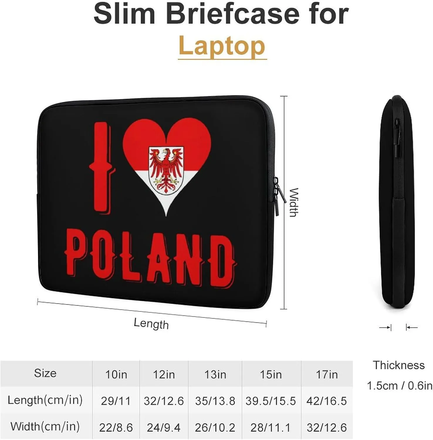 I Love Poland Personalized Laptop Bag Business Casual Laptop Case Slim Computer Bag Briefcase