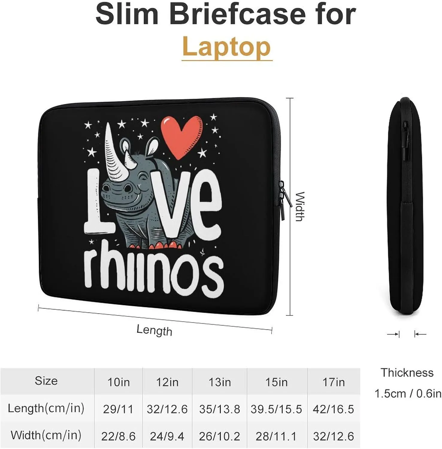 I Love Rhinos Personalized Laptop Bag Business Casual Laptop Cases Slim Computer Bag Briefcase