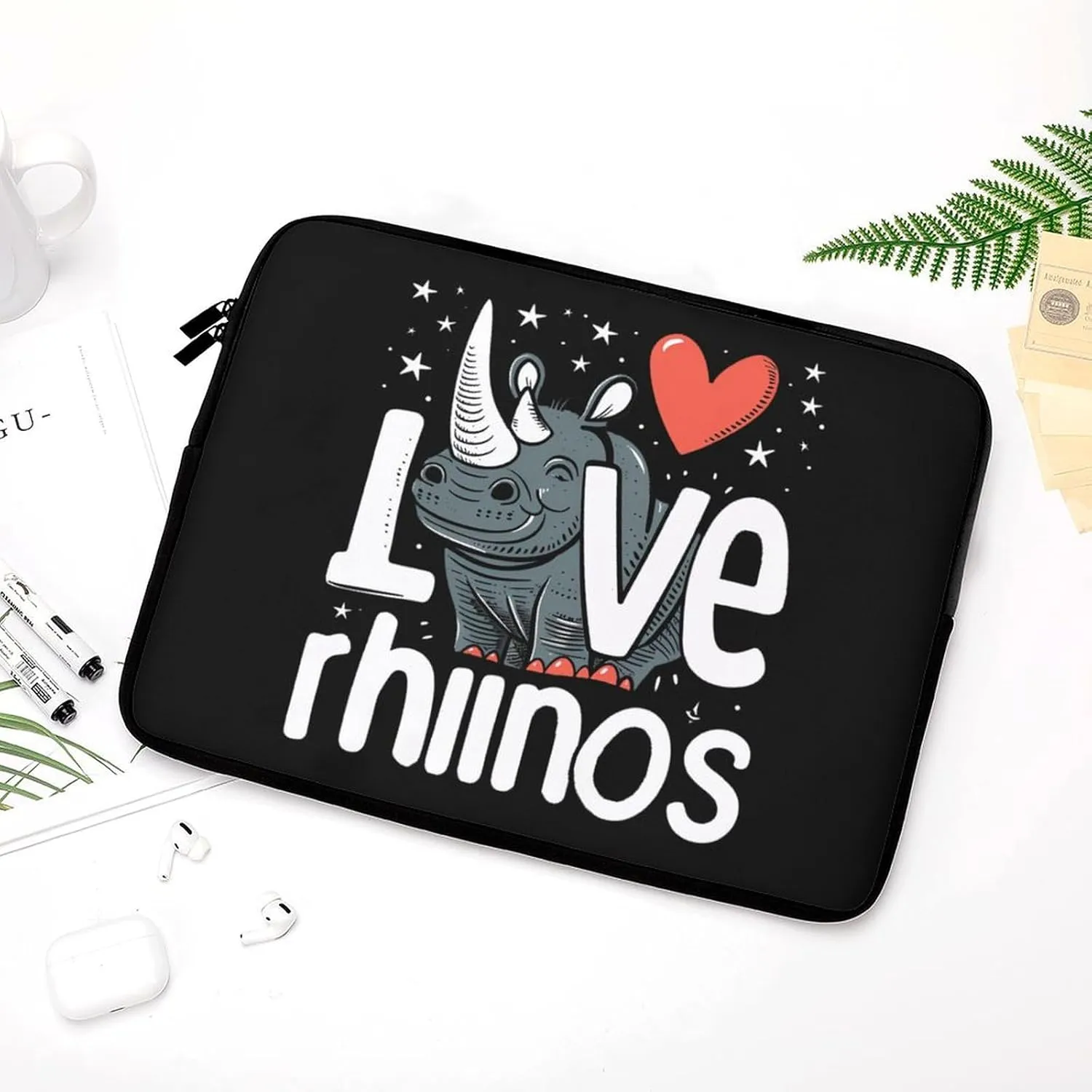 I Love Rhinos Personalized Laptop Bag Business Casual Laptop Cases Slim Computer Bag Briefcase