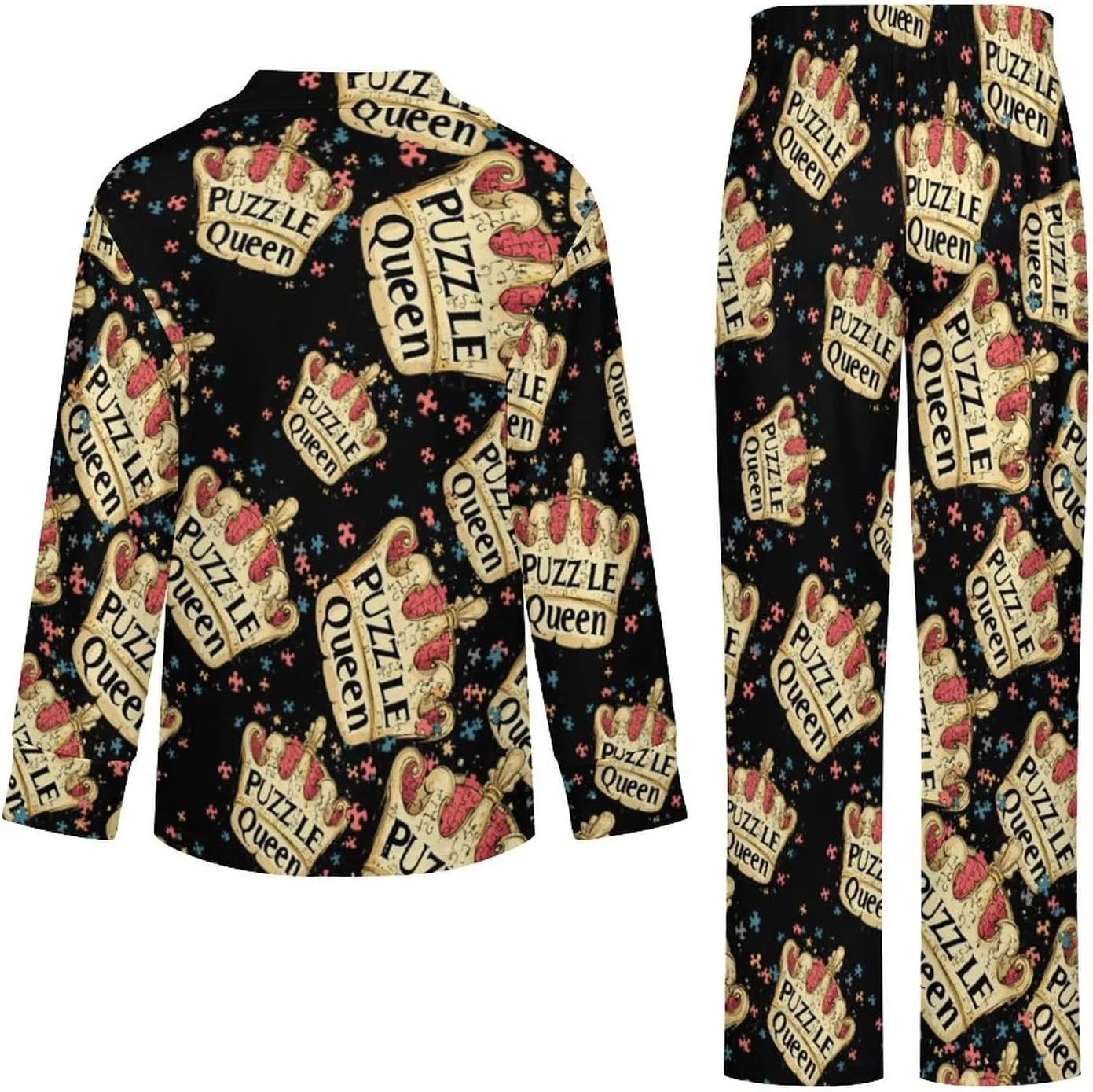 Jigsaw Puzzle Queen Womens Pajama Sets Button Down Sleepwear 2 Piece PJ Sets Loungewear Sets Night Suit with Pocket