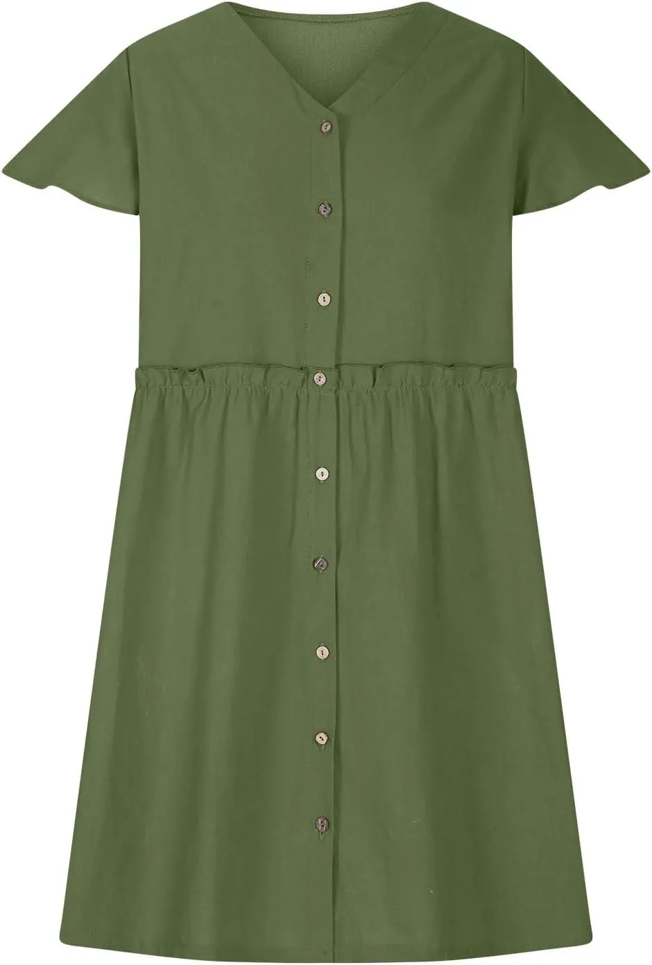JOAU Women Button Up Shirt Dress 2025 Loose Summer V Neck Flutter Sleeve Dresses Ruffle Elastic Waist Casual Mini Tunic Dress