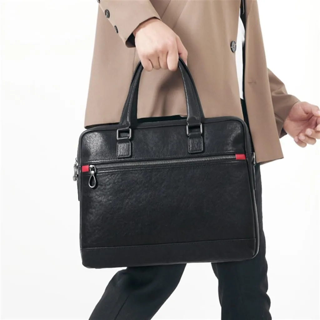 JSEIAJB Men's Handbag Leather Business Casual Layer Cowhide Diagonal Cross Leather Briefcase Male