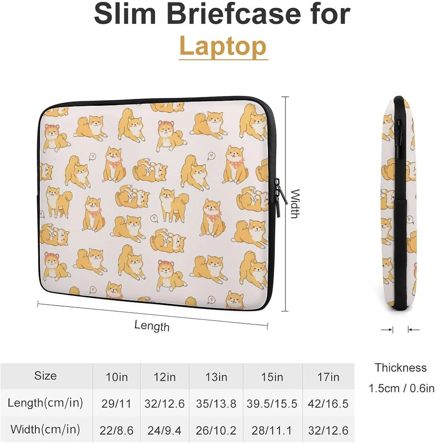 Kawaii Shiba Inu Dogs Personalized Laptop Bag Business Casual Laptop Case Slim Computer Bag Briefcase