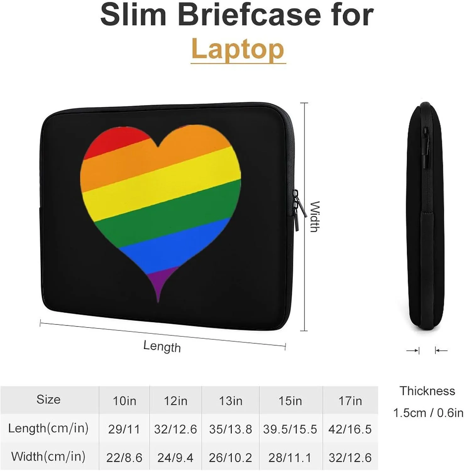 LGBT Proud Rainbow Heart Personalized Laptop Bag Business Casual Laptop Cases Slim Computer Bag Briefcase