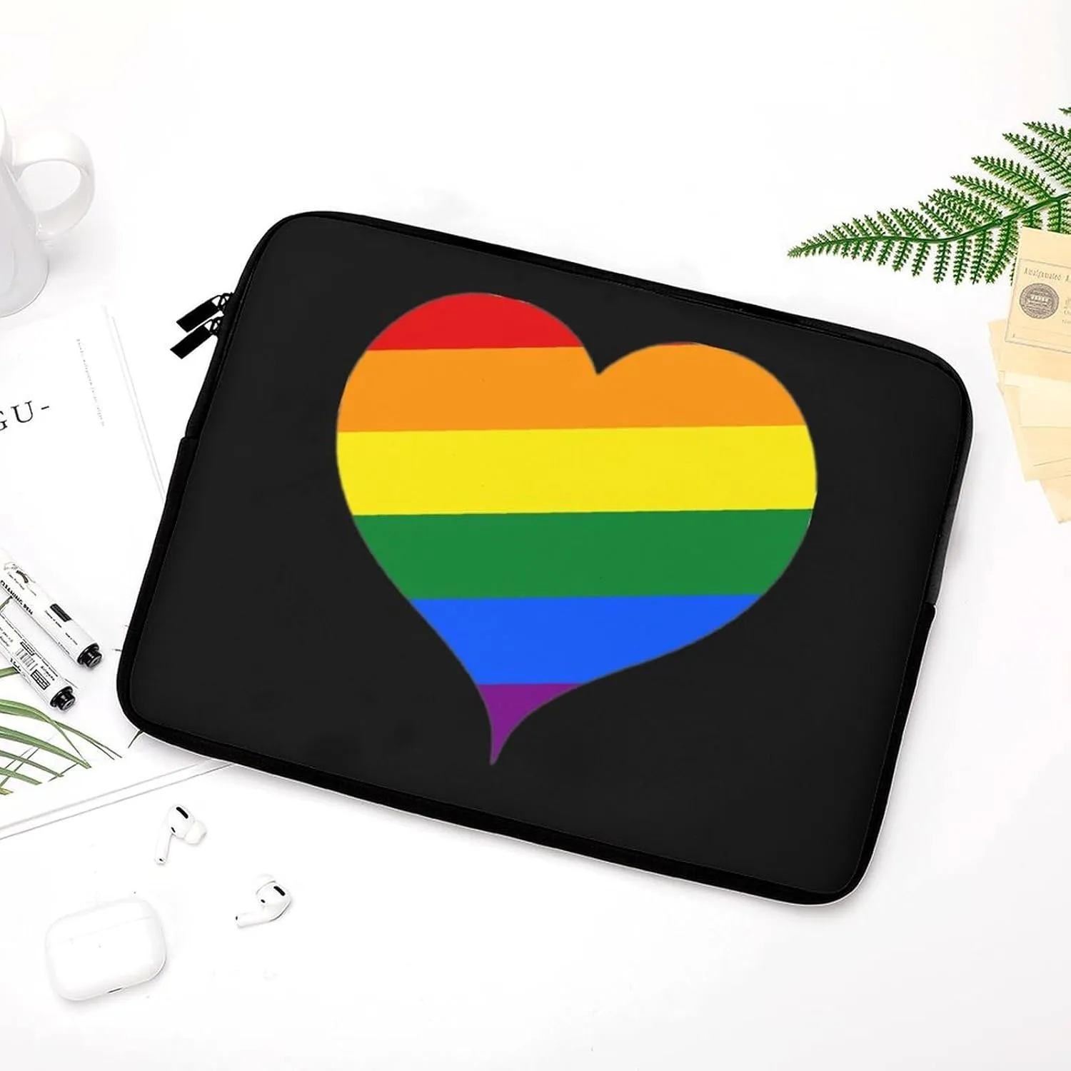 LGBT Proud Rainbow Heart Personalized Laptop Bag Business Casual Laptop Cases Slim Computer Bag Briefcase
