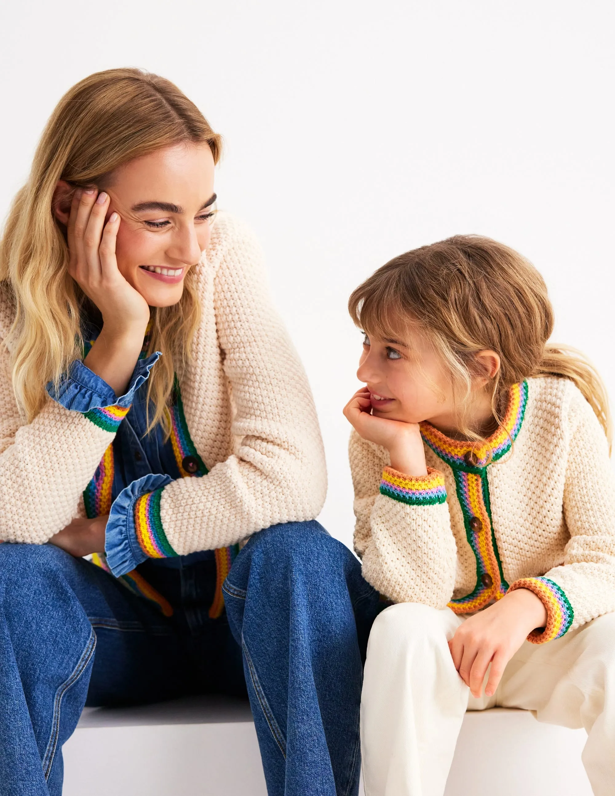 Libby Cotton Knitted Jacket-Ivory Rainbow