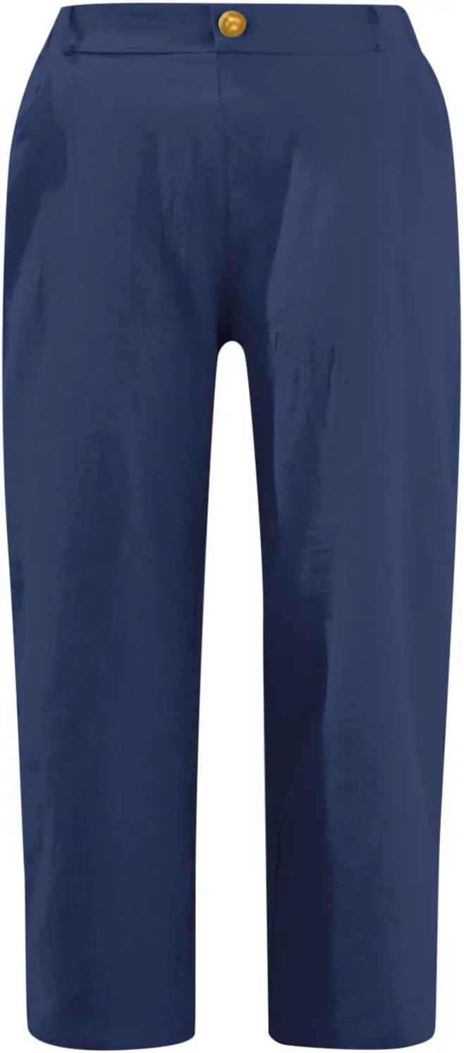 Linen Palazzo Pants for Women Relaxed Fit Straight Leg Trousers Summer Beach Travel Vacation 2025 Ladies Capris Pants