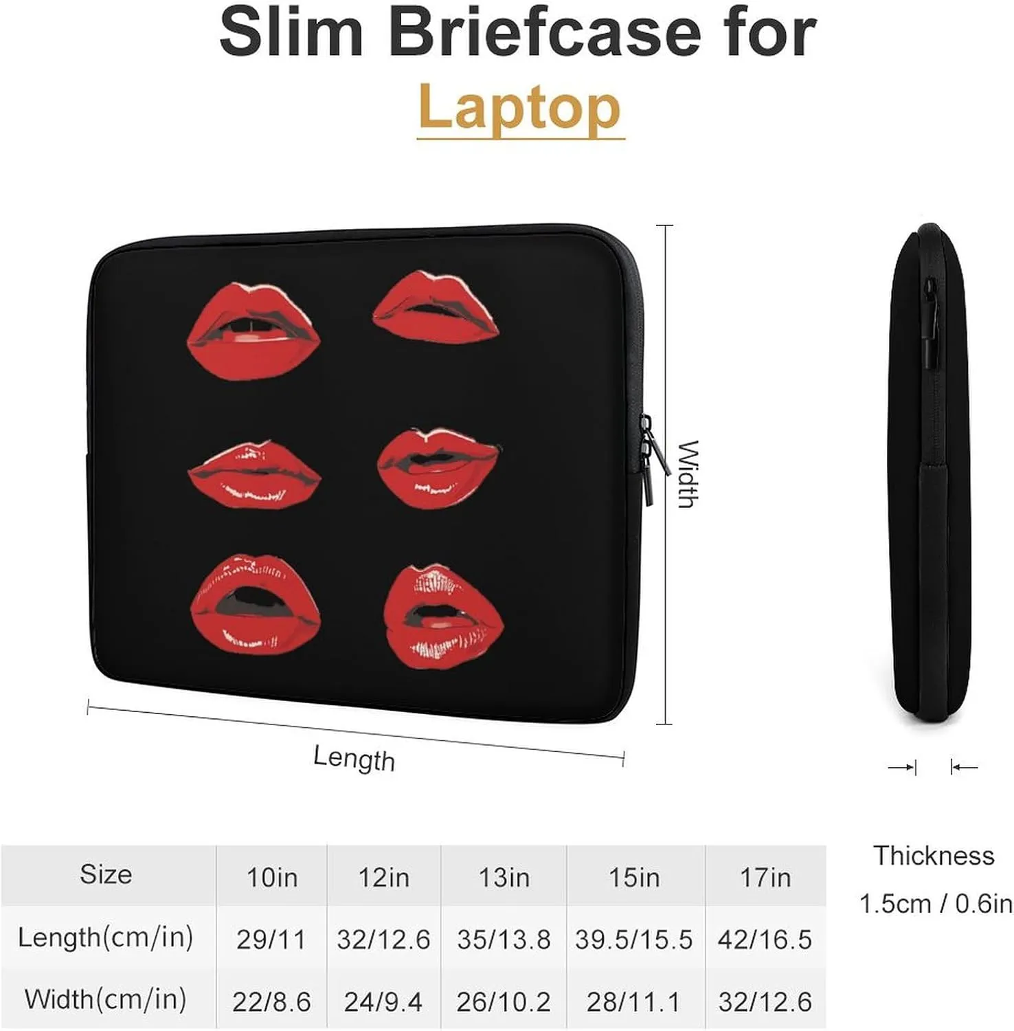 Lipstick Kisses Personalized Laptop Bag Business Casual Laptop Cases Slim Computer Bag Briefcase