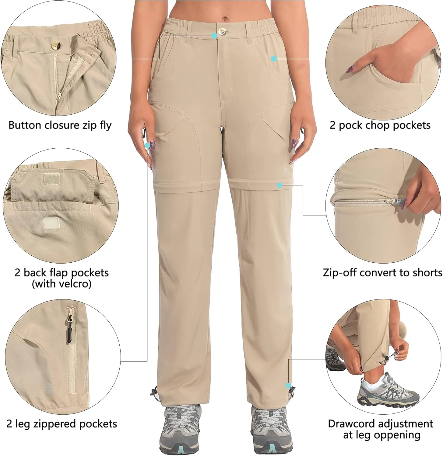 Little Donkey Andy Women's Hiking Zip Off Pants Quick Dry Convertible Shorts UPF 50  Lightweight Outdoor Fishing Safari Pants