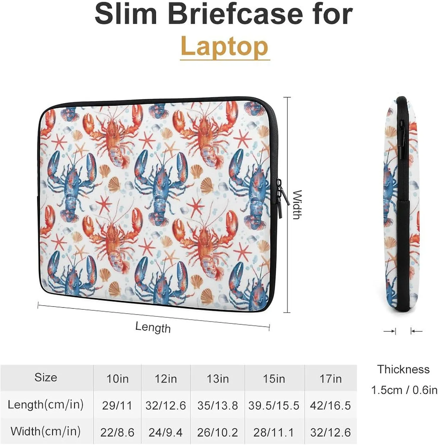 Lobster Starfish Shell Personalized Laptop Bag Business Casual Laptop Cases Slim Computer Bag Briefcase