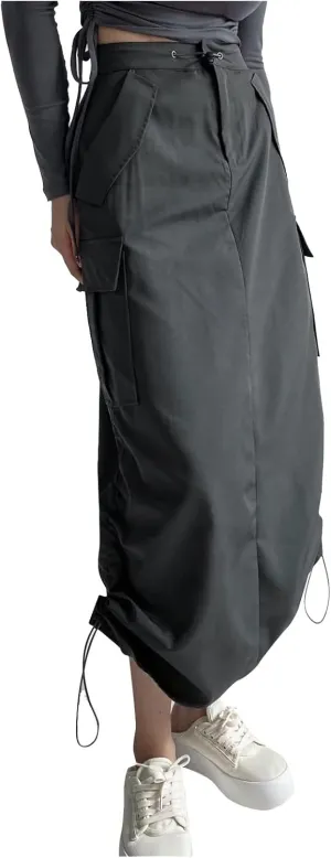 Long Skirt for Women Cargo Midi Elegant Pencil Skirt Beach Maxi Sexy Skirts Vintage Midi Skirts Drawstring Waist
