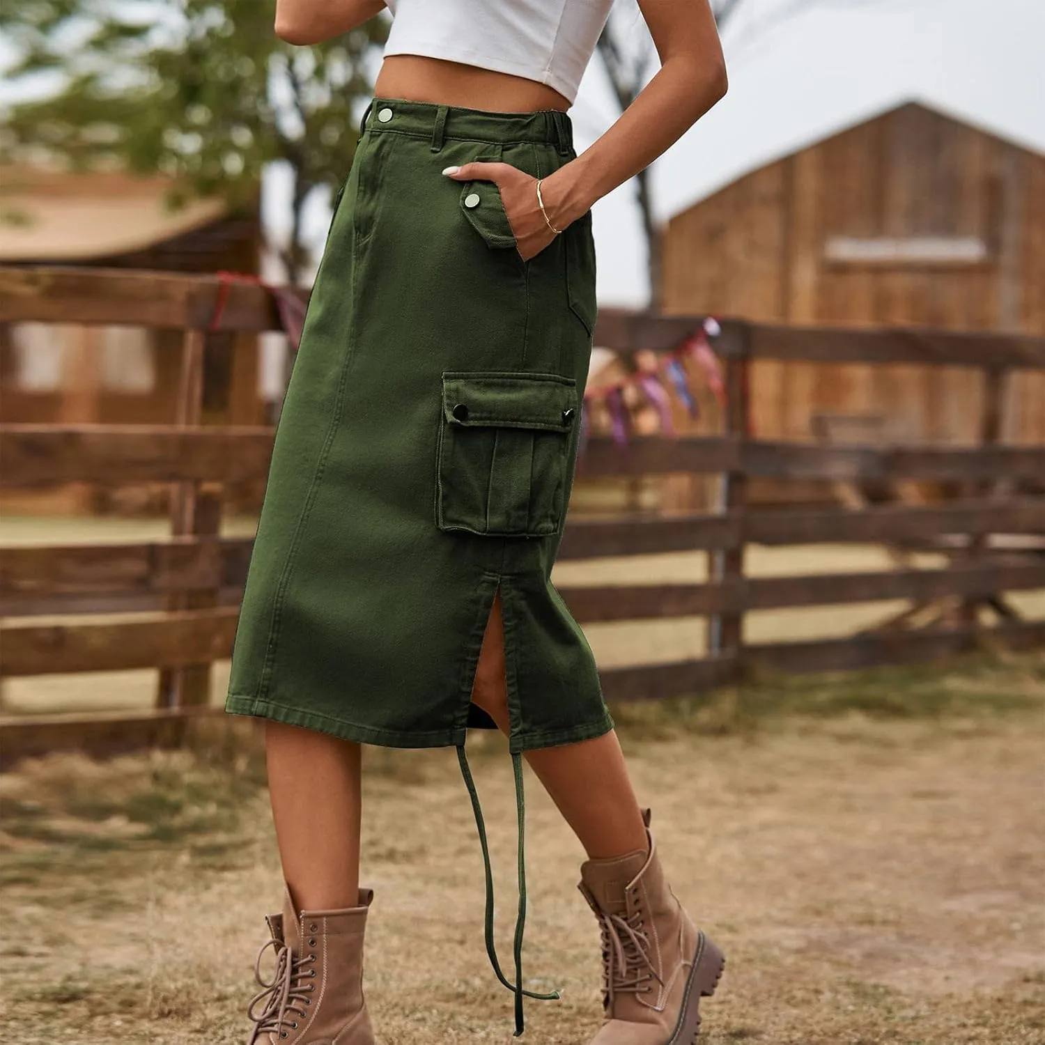 Long Skirt for Women Long Skirt with Slit for Womens Beach Maxi Sexy Midi Skirts with Pocket Drawstring Waist