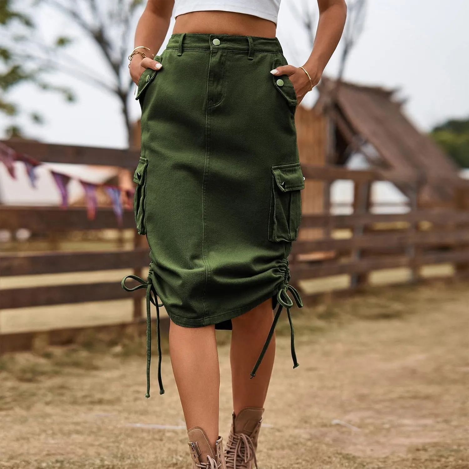 Long Skirt for Women Long Skirt with Slit for Womens Beach Maxi Sexy Midi Skirts with Pocket Drawstring Waist