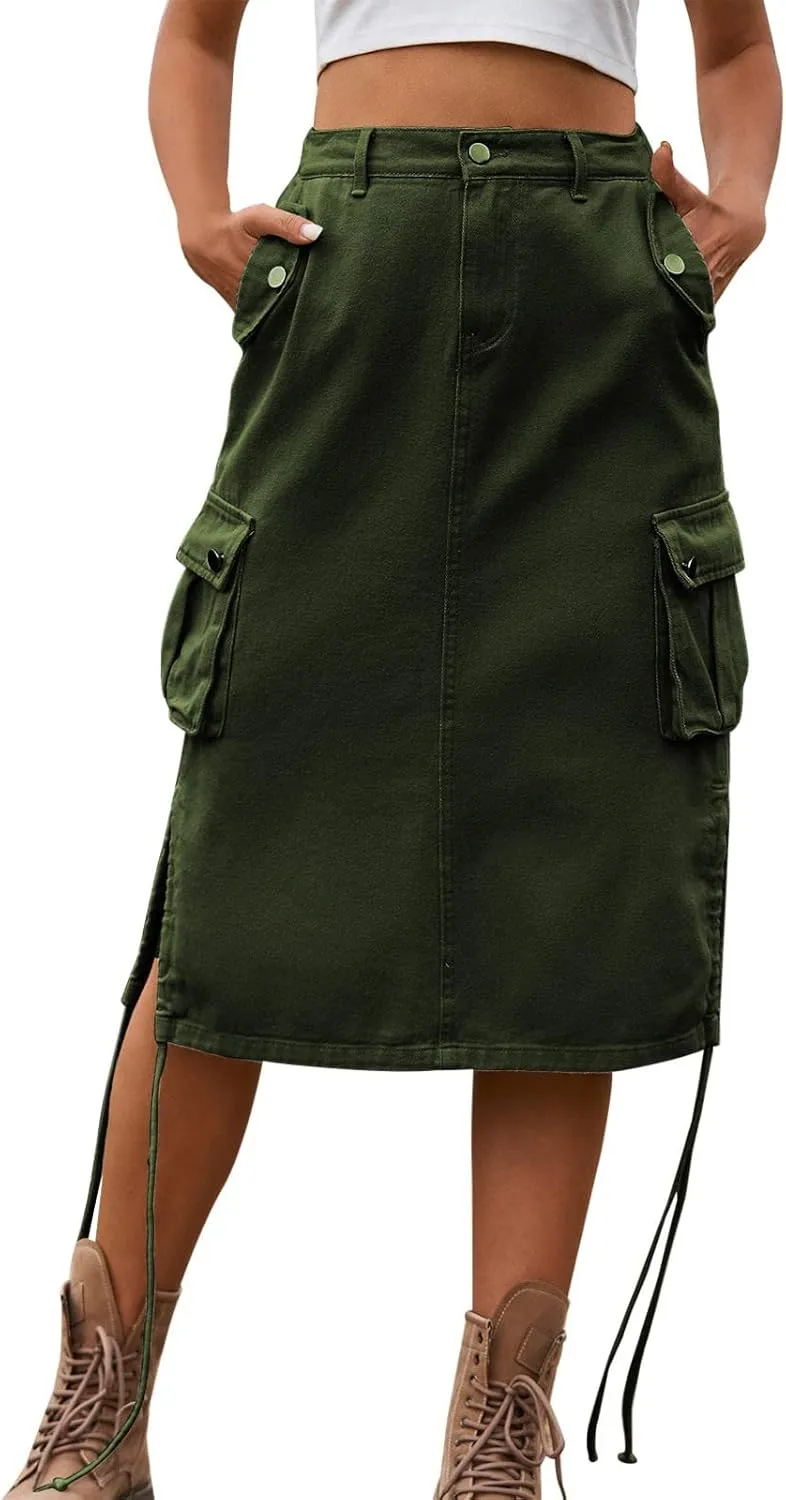 Long Skirt for Women Long Skirt with Slit for Womens Beach Maxi Sexy Midi Skirts with Pocket Drawstring Waist