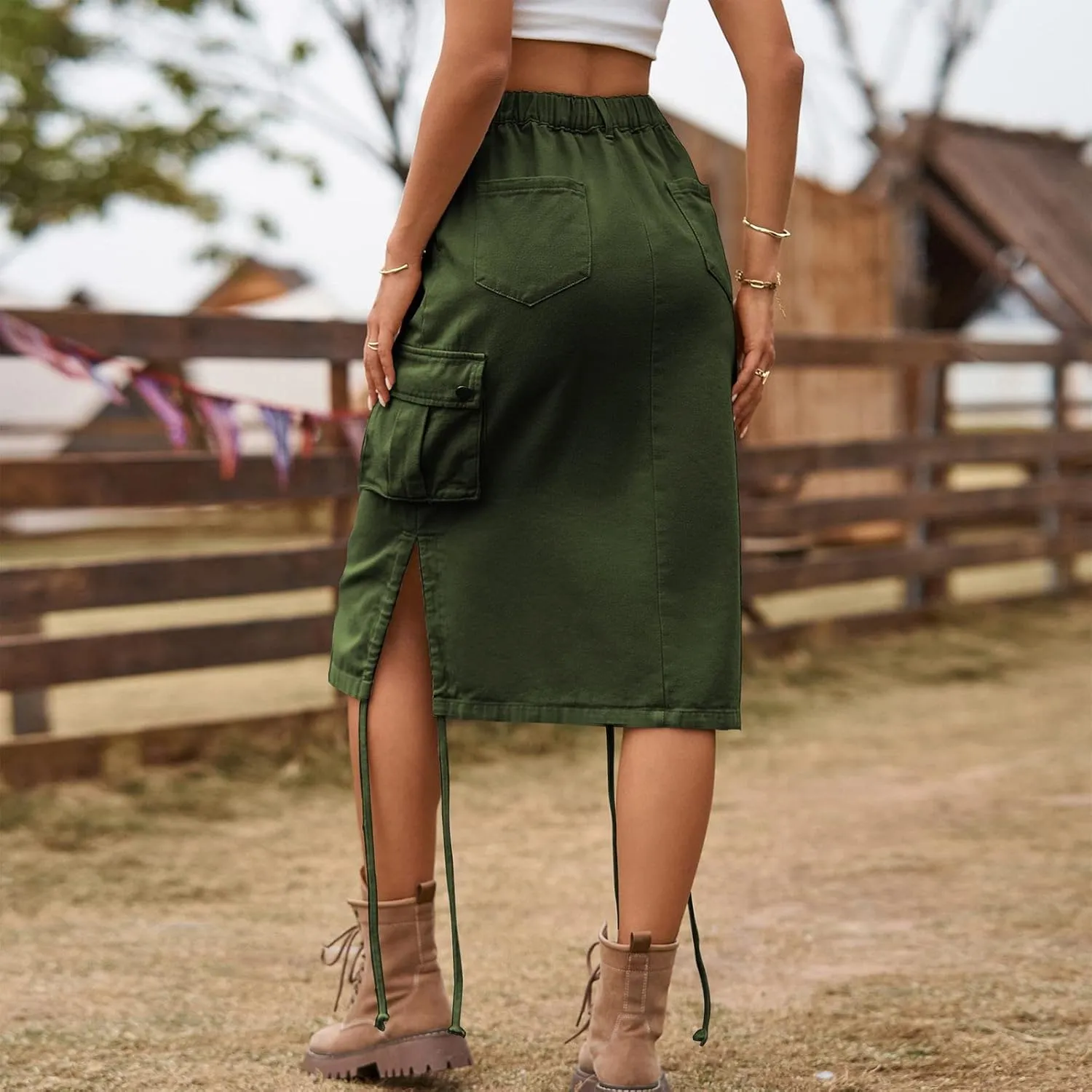 Long Skirt for Women Long Skirt with Slit for Womens Beach Maxi Sexy Midi Skirts with Pocket Drawstring Waist