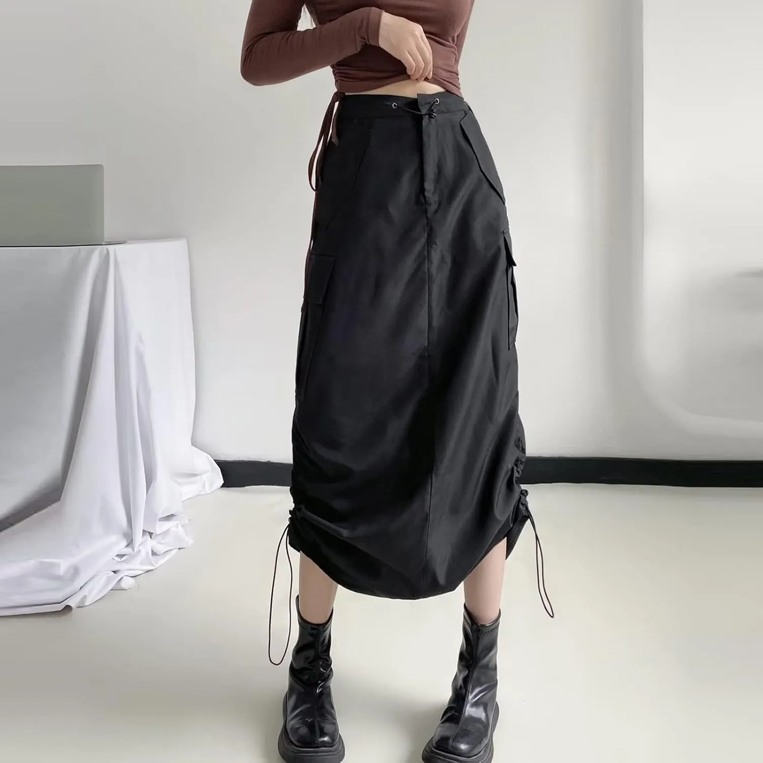 Long Skirt for Women Long Skirt with Slit for Womens Beach Maxi Sexy Midi Skirts with Pocket Drawstring Waist