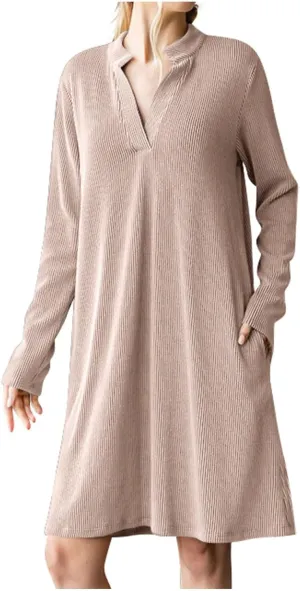 Long Sleeve Dress for Women V Neck Casual Loose Textured Mini Dresses 2025 Fashion Summer Sundress Shirt Dresses