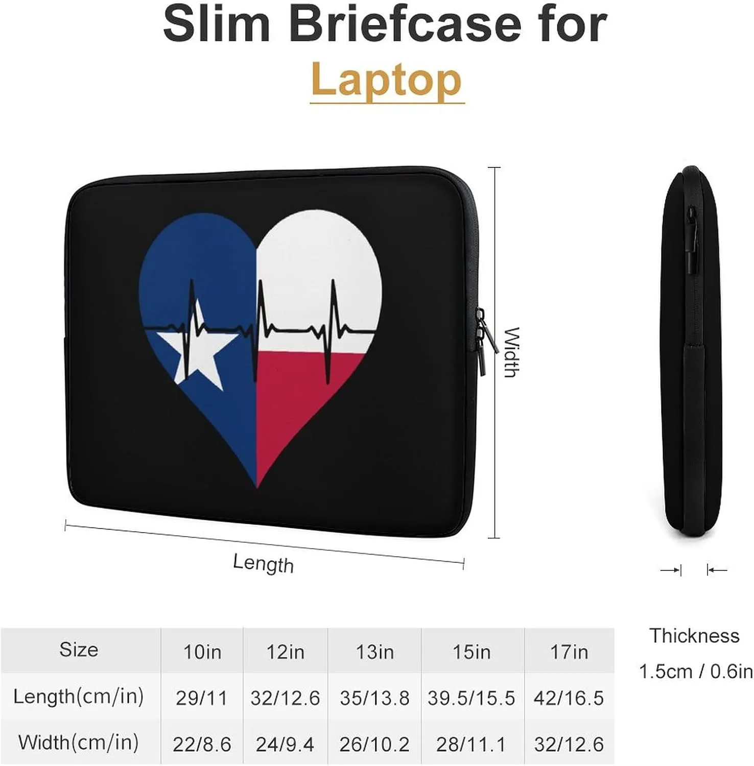Love Texas Heartbeat Personalized Laptop Bag Business Casual Laptop Case Slim Computer Bag Briefcase