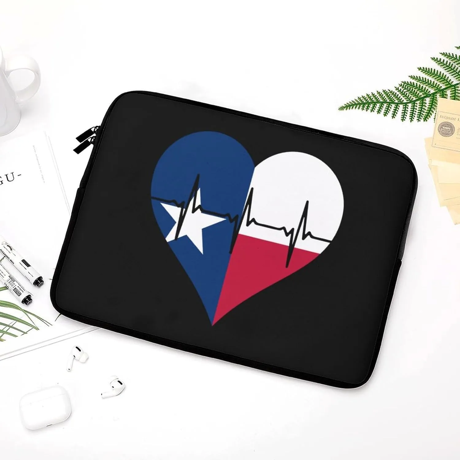Love Texas Heartbeat Personalized Laptop Bag Business Casual Laptop Case Slim Computer Bag Briefcase