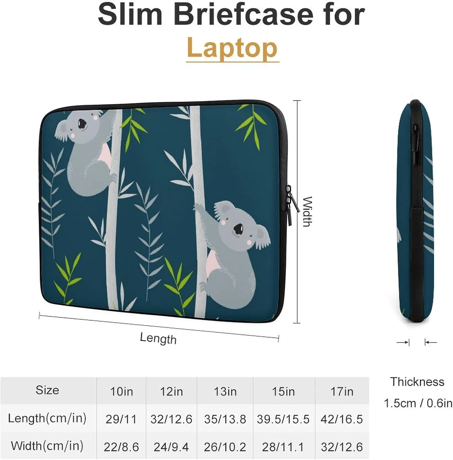 Lovely Cute Koala Personalized Laptop Bag Business Casual Laptop Case Slim Computer Bag Briefcase