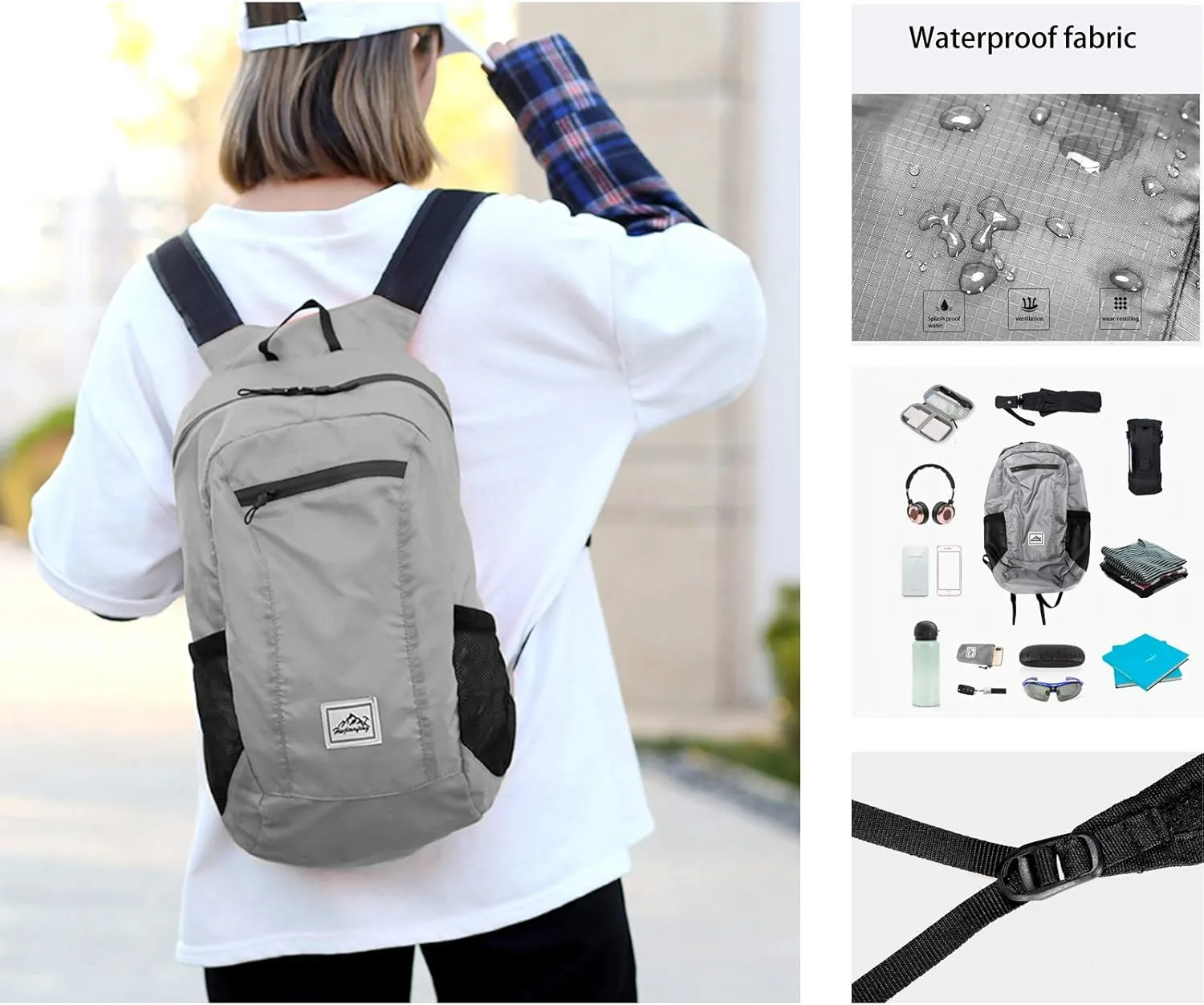 Lywencom Hiking Backpack,Ultra-Light 20L Waterproof Folding Sports Lightweight Waterproof Backpack Suitable for Outdoor Camping Picnic, Grey
