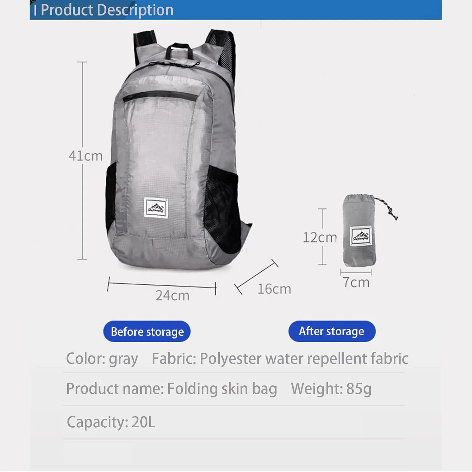 Lywencom Hiking Backpack,Ultra-Light 20L Waterproof Folding Sports Lightweight Waterproof Backpack Suitable for Outdoor Camping Picnic, Grey