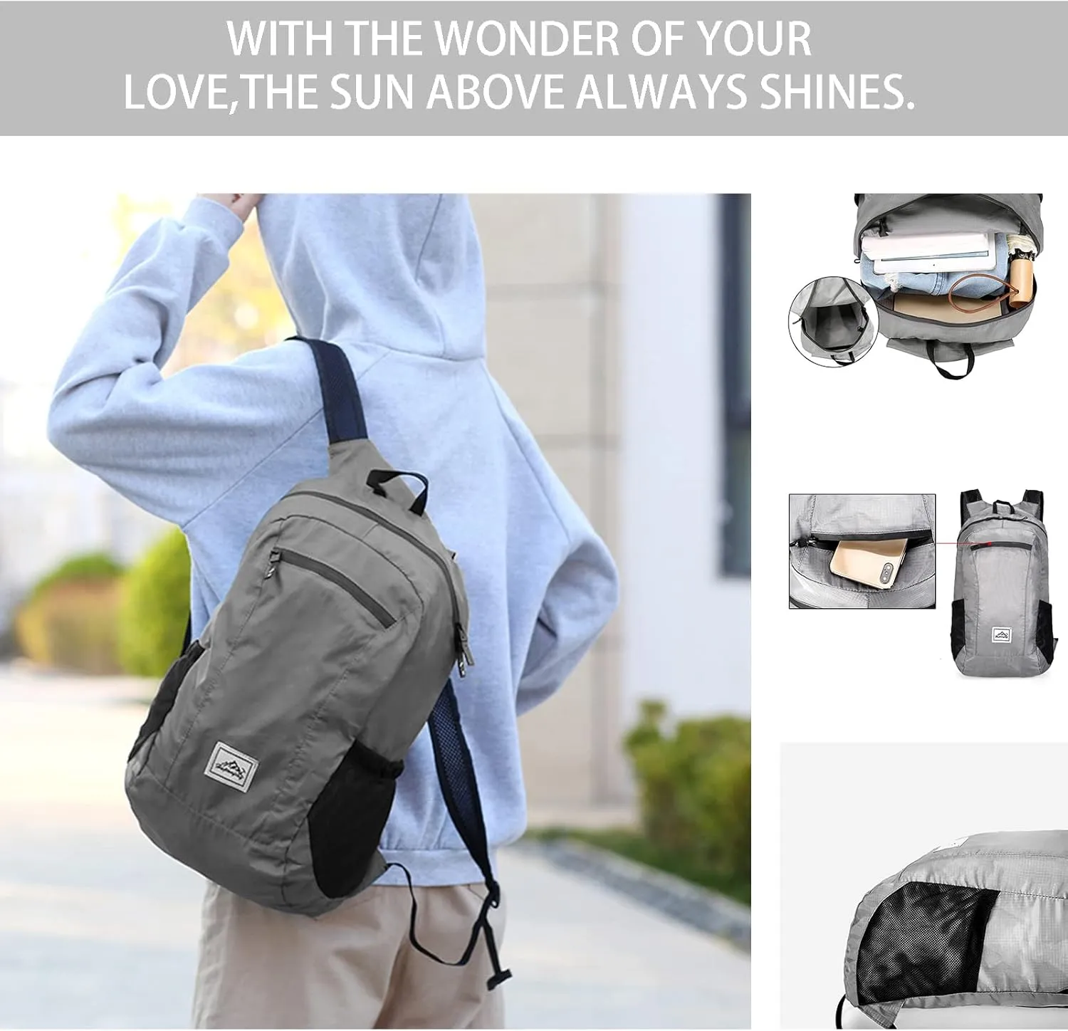 Lywencom Hiking Backpack,Ultra-Light 20L Waterproof Folding Sports Lightweight Waterproof Backpack Suitable for Outdoor Camping Picnic, Grey