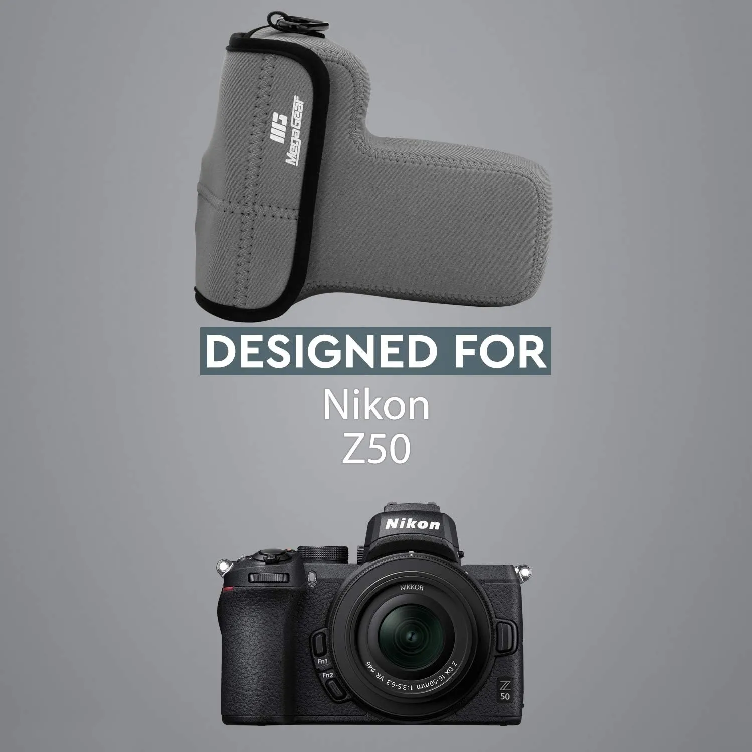 MegaGear MG1824 Ultra Light Neoprene Camera Case Compatible With Nikon Z50 (50-250MM) - Gray, PU Leather