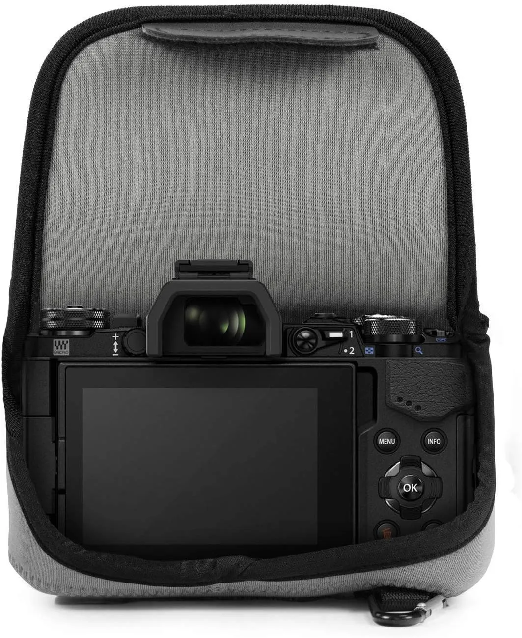 MegaGear Olympus OM-D E-M5 Mark II 12-40mm Ultra Light Neoprene Camera Case, with Carabiner - Gray - MG1197