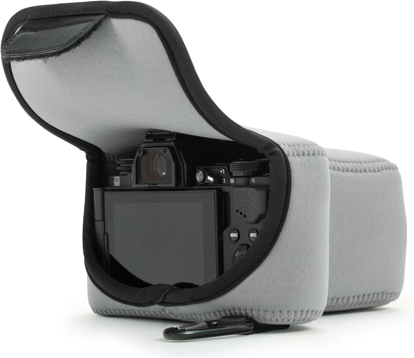 MegaGear Olympus OM-D E-M5 Mark II 12-40mm Ultra Light Neoprene Camera Case, with Carabiner - Gray - MG1197