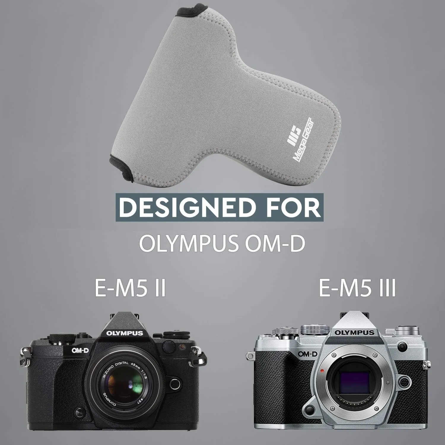 MegaGear Olympus OM-D E-M5 Mark II 12-40mm Ultra Light Neoprene Camera Case, with Carabiner - Gray - MG1197
