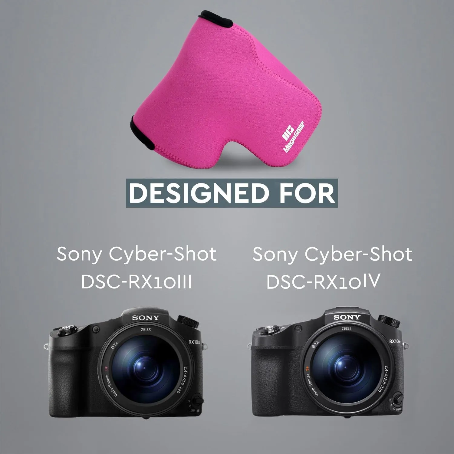 MegaGear Sony Cyber-Shot DSC-RX10 IV, DSC-RX10 III Ultra Light Neoprene Camera Case, with Carabiner - Hot Pink - MG758