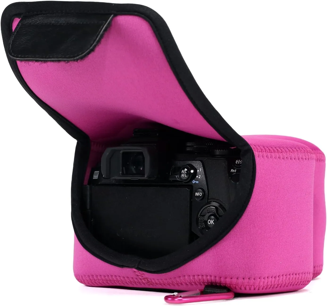 MegaGear Sony Cyber-Shot DSC-RX10 IV, DSC-RX10 III Ultra Light Neoprene Camera Case, with Carabiner - Hot Pink - MG758
